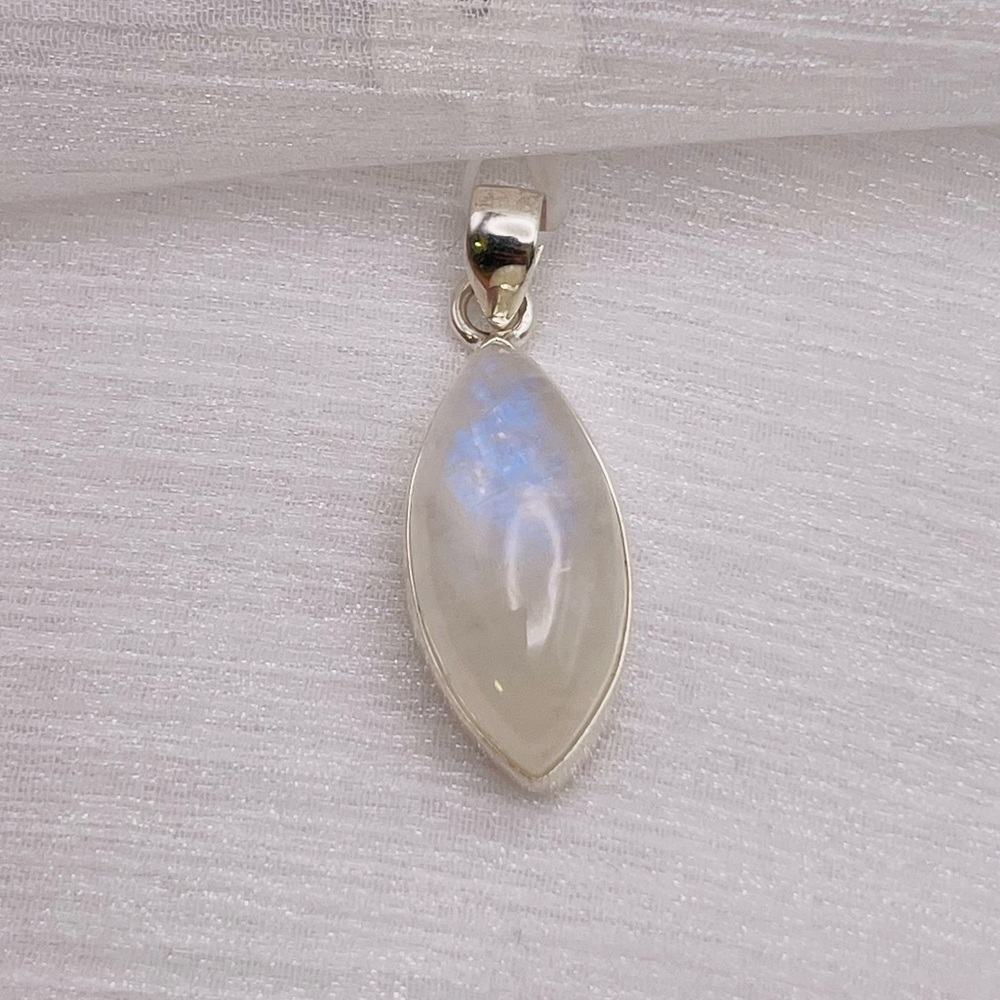 Moonstone Marquise Pendant Necklace - White Moonstone in Silver